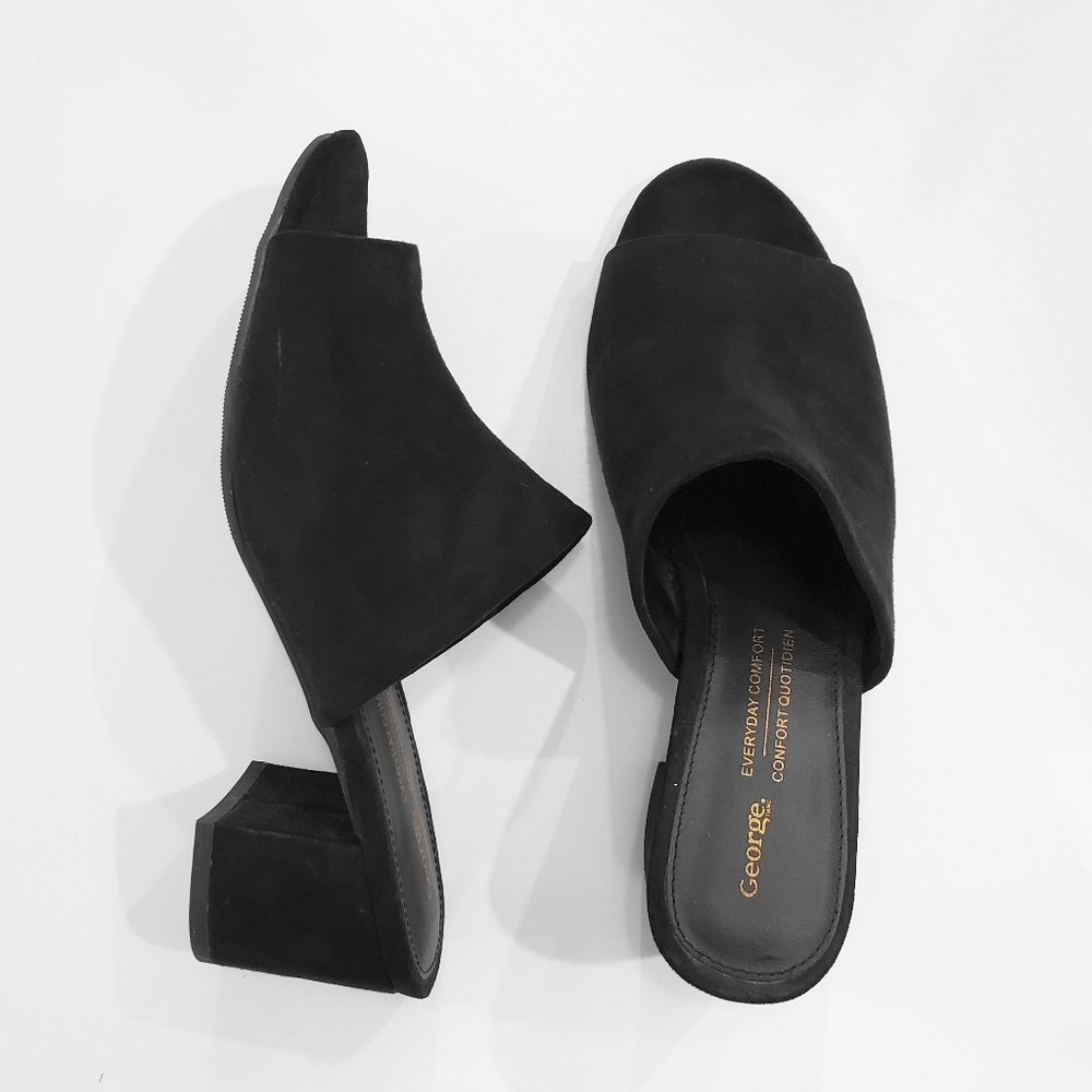 GEORGE Black Faux Suede Low Heel Slides
